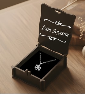 Kartanesi Kolye Zirkonyum Taş İşlemeli Gümüş Kaplama Lüks Özel Ahşap Hediye Kutusu