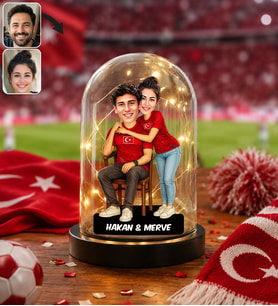 BK Gift Kişiye Özel Türkiye Milli Takım 2026 Dünya Kupası Sevgili Karikatürlü Led Işıklı Cam Fanus Biblo - Tek Yürek Milli Takım Ruhu