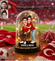BK Gift Kişiye Özel Türkiye Milli Takım 2026 Dünya Kupası Sevgili Karikatürlü Led Işıklı Cam Fanus Biblo - Tek Yürek Milli Takım Ruhu