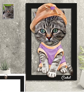 Kişiye Özel Hayvan Karikatürlü Kedi 3D Ahşap Tablo 30x47 Model-2