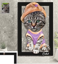 Kişiye Özel Hayvan Karikatürlü Kedi 3D Ahşap Tablo 30x47 Model-2