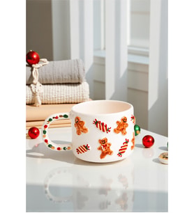 Özce Ceramic Yılbaşı Temalı Kurabiye Şeker Desenli Handmade 200 ml Mug