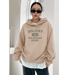 Holiday Baskılı Unisex Oversize Sweatshirt (Bej)