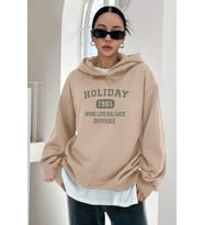 Holiday Baskılı Unisex Oversize Sweatshirt (Bej)