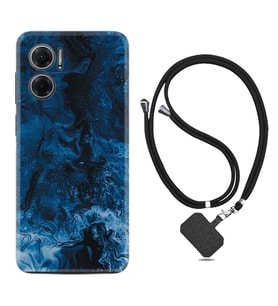 Xiaomi Redmi Note 11E Kılıf Silikon Boyun Askılı İpli Desenli Silikon Blue Zigzag 1687