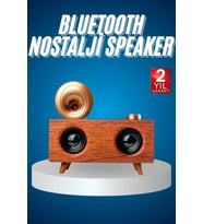 Bluetooth Nostalji Speaker Radyo Gramofon Ahşap Renk Vintage