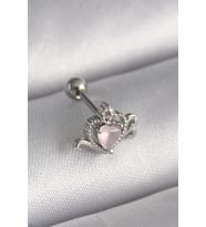 316L Çelik Gümüş Renk Pembe Mineli Kalp Zirkon Taş Detay Tragus Piercing