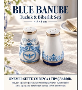 Blue Banube Mavi Desenli Tuzluk ve Biberlik Seti – 4,5 × 8 cm (Tek Tıpaçlı)
