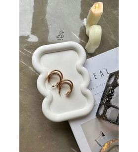 Dalgalı Bubble Taş Tozu Dekoratif Takı Tabak (Beyaz)