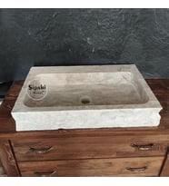 Gümüş Traverten Natural Patlatma Köşeli Lavabo