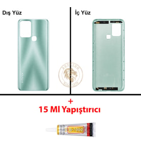 Infinix Hot 10T Yeşil Uyumlu Arka Kapak + B7000 Yapıştırıcı Arka Cam Batarya Pil Kapağı Lazer Kesim
