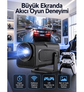 Çift Kollu Game Box Projeksiyon Cihazı Kumandalı Android Tv Dahili Hoparlör