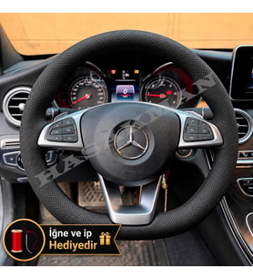 Mercedes GLA Dikme Direksiyon Kılıfı Premium Komple Delikli Deri Siyah Dikiş 2017-2020