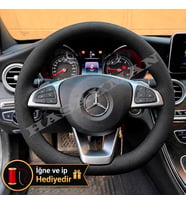 Mercedes GLA Dikme Direksiyon Kılıfı Premium Komple Delikli Deri Siyah Dikiş 2017-2020