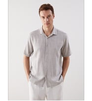 LCW Vision Gri Regular Fit Kısa Kollu Erkek Dokulu Gömlek