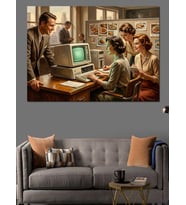 Retro Ofis Ve Eski Bilgisayar Dekoratif Kanvas - Mdf Ahşap Tablo