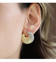 Kruvasan Zirkon Taşlı Gold Gümüş Küpe