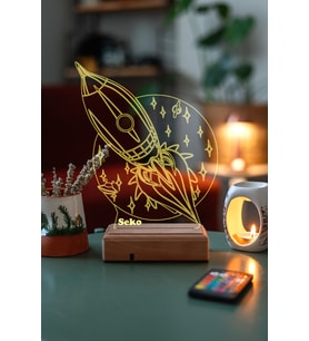 Kişiye Özel 3D Uzay ve Roket Masaüstü Led Cocuklara Hediye Lamba
