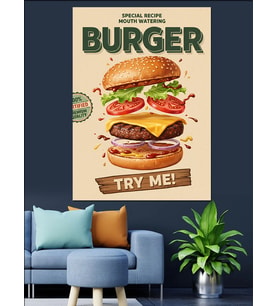 Klasik Retro Burger Posteri Dekoratif Kanvas - Mdf Ahşap Tablo