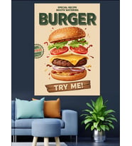 Klasik Retro Burger Posteri Dekoratif Kanvas - Mdf Ahşap Tablo
