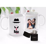 BK Gift Kişiye Özel Babalar Günü Hediyesi Fotoğraflı Kupa Bardak ve Benzinli Çakmak Seti-8 (Model 1)