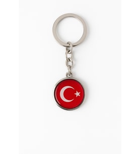 Kırmızı Türk Bayrak Temalı Metal Yuvarlak Anahtarlık  Unisex, Şık ve Dayanıklı Model