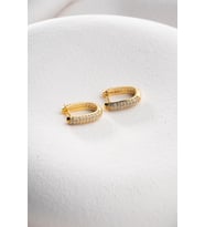 925 Ayar Gümüş Gold Kaplama U Şeklinde Zirkon Taşlı Küpe