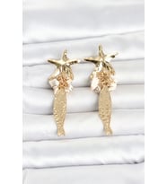 Deniz Yıldızı ve Balık Detaylı Krem Taşlı Gold Renk Kadın Küpe 5886 - HPSBYI7042-2314