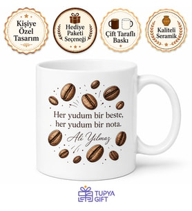 Baristalara Özel Kahve Çekirdeği Desenli Tasarım Kupa Bardak Hediye