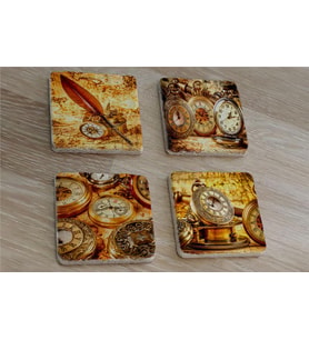 Köstekli Saatler Doğal Taş Bardak Altlığı 4'lü set - Natural Stone Coasters