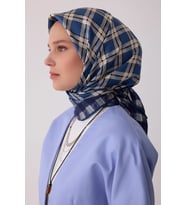 Belli Ekose Kareli Desenli %100 Twill İpek Eşarp 4421D