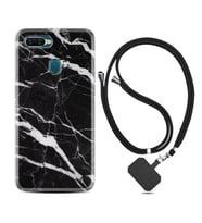 Oppo A5S A15 A16 A54 A55 A73 A74 Kılıf Boyun Askılı Silikon Siyah Şerit Mermer 1318