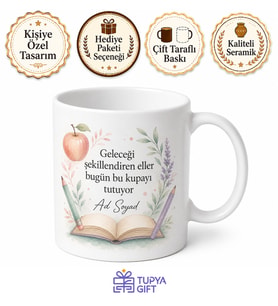 Öğretmen İçin Özel Tasarım Seramik Baskılı Kupa Bardak Öğretmenler Günü Hediyesi