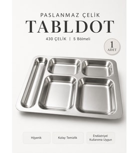 Beylini 430 Çelik 5 Gözlü Tabldot Tabak Paslanmaz Çelik Self Servis Faturalı Garantili Fabrika Okul Ev Hastane Kırılmaz Metal Servis Tabağı