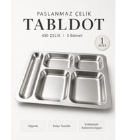 Beylini 430 Çelik 5 Gözlü Tabldot Tabak Paslanmaz Çelik Self Servis Faturalı Garantili Fabrika Okul Ev Hastane Kırılmaz Metal Servis Tabağı