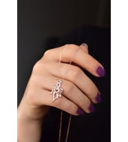 Papatya Silver 925 Ayar Gümüş Zirkon Taşlı Kalpli Melek Kolye (Rose)