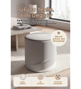 Yıkanabilir Puf Tabure Kılıfı Tak-Çıkar-Değiştir-Yenile Orta Sehpa Kılıfı 40x43 Meek Gri