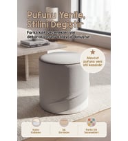 Yıkanabilir Puf Tabure Kılıfı Tak-Çıkar-Değiştir-Yenile Orta Sehpa Kılıfı 40x43 Meek Gri