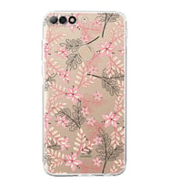 Huawei Y7 2018  Kamera korumalı Kapak Floral Kırmızı Tasarımlı  Şeffaf Kılıf