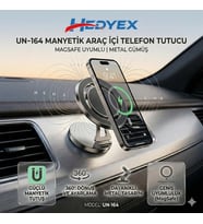Hedyex UN-164 Manyetik Araç İçi Telefon Tutucu MagSafe Uyumlu Metal Gümüş