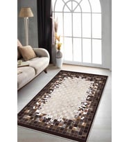 Kahverengi Deri Görünümlü Kaymaz Taban Dekoratif Halı RV246 - 100 x 160 cm