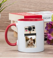 Kişye Özel Polaroid Tasarım Fotoğraflı Kırmızı Kupa Bardak