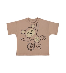 Civil Baby Maymun Baskılı 6-18 Ay Tişört - Kahverengi