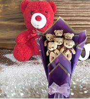 Premium 35 cm Peluş Ayı ve Premium Yumoş MOR Peluş Ayıcık Buketi (Kırmızı)
