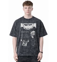 Tasarım Berserk Guts Anime Baskılı Unisex Oversize Eskitme Yıkamalı Tişört
