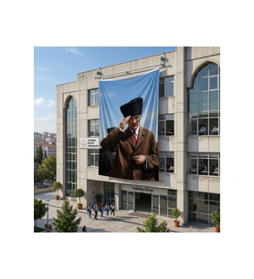 Selam Veren Atatürk Portresi Poster Bayrak Raşel Kumaş 6x9 metre ATA85