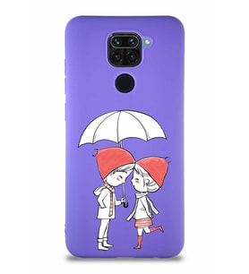Xiaomi Redmi Note 9 Soft Premier Kapak Aşk Tasarımlı Silikon Kılıf - Mor (Şeffaf)