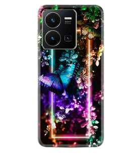 Vivo Y22 Kılıf Silikon Desen Özel Seri Butterfly Neon 1684