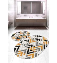 Dijital Baskılı Kaymaz Taban Yıkanabilir Oval 2'li Klozet Takımı Banyo Paspası NOKZ-HS-173 (Sarı)