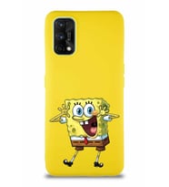 Realme 7 Pro Soft Premier Kapak Sünger Bob Tasarımlı Silikon Kılıf - Sarı (Şeffaf)